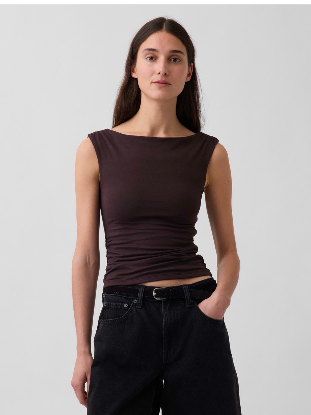 GAP CloseKnit Jersey Ruched Top in Terra Brown